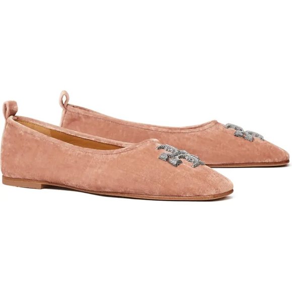 Tory Burch Eleanor Crystal Ballet Flat Shoes Meadowsweet Pink Women's Size 9 BOX - Picture 2 of 13